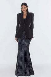 Black Peaked Lapel Mermaid 2 Piece Work Dress