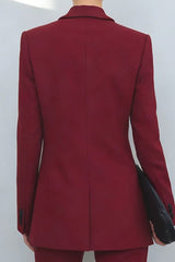 Burgundy Peaked Lapel 2 Piece Double Breasted Women Suits