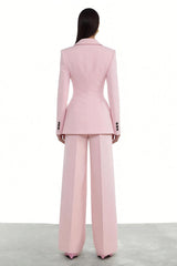 Peaked Lapel 2 Piece Light Pink Single Buckle Women Suits