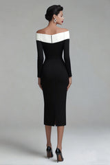 Black Off the Shoulder Bodycon Midi Work Dress