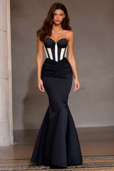 Black and White Strapless Mermaid Corset Prom Dress