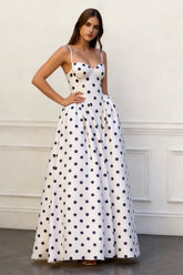 Simple White Black Polka Dot Ball Gown Prom Dress