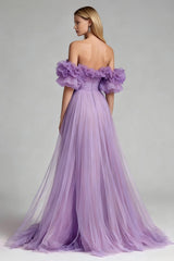 Off the Shoulder Lilac A Line Prom Dress with Ruffles