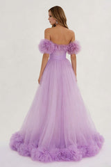 Lilac A Line Maxi Tulle Prom Dress with Ruffles