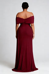Burgundy Off the Shoulder Ruched Sheath Formal Dress
