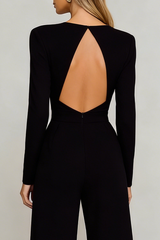 Simple Long Sleeve Black Cut Out Formal Jumpsuit