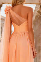 Peach One Shoulder A Line Prom Dress with Ruffles