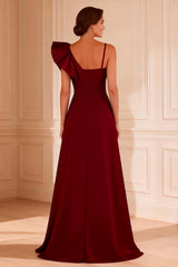 Burgundy Asymmetrical Neck Ruffled Mother of the Bride Dress