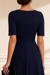 Simple Navy A Line V Neck Mother of the Bride Dress