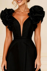 Black A Line Ruffled Mother of the Bride Dress