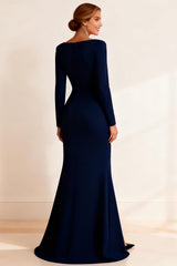 Long Sleeve Mermaid Navy Maxi Mother of the Bride Dress