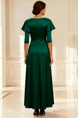 Dark Green A Line Beaded Satin Mother of the Bride Dress