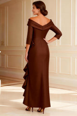 Sheath Satin Ruffled Chocolate Mother of the Bride Dress