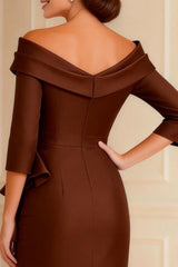 Sheath Satin Ruffled Chocolate Mother of the Bride Dress