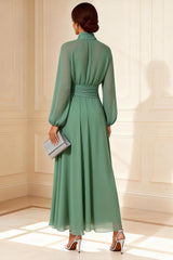 Sage Green A Line Ruched High Neck Mother of the Bride Dress