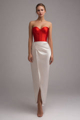 Sweetheart Sheath Red and White Colorblock Formal Dress With Slit