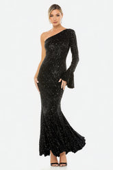 One Shoulder Mermaid Black Tie Dress With Sequins