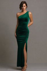 Dark Green Sheath One Shoulder Formal Dress With Slit