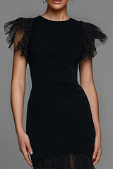 Mermaid Tulle Black Tie Dress with Flutter Sleeves