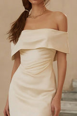 Off the Shoulder Mermaid Ruffled Midi White Dress