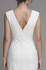 Sheath V Neck Maxi White Dress with Slit
