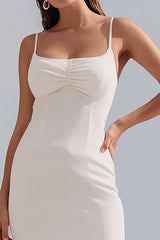 Elagant Spaghetti Straps Midi White Dress with Ruffles