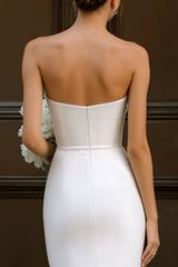 Simple Strapless Bodycon White Midi Engagement Dress