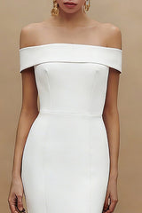Off the Shoulder Mermaid White Midi Engagement Dress