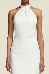 Sheath Halter Midi White Dress