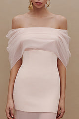 Ivory Off the Shoulder Mermaid Ruched Maxi Engagement Dress