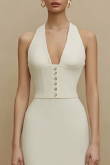 Simple Halter Corset Midi White Dress
