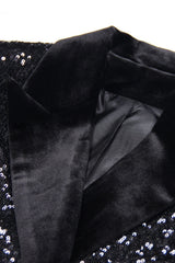 Black Sequin Peak Lapel Double Breasted Prom Blazer