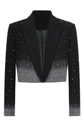 Peak Lapel Black Beaded Women Prom Cropped Blazer