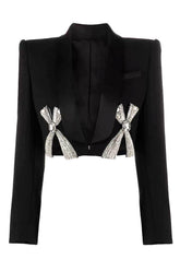 Black Shawl Lapel Prom Cropped Blazer With Bows