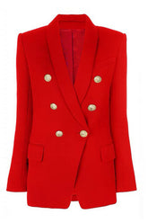 Red Double Breasted Shawl Lapel Prom Blazer