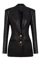 Black Peak Lapel Women Leather Jacket