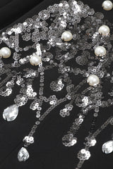 Black Notched Lapel Beaded Prom Blazer With Sequins