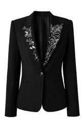 Peak Lapel Black One Button Prom Blazer With Mirrors