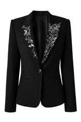 Peak Lapel Black One Button Prom Blazer With Mirrors