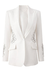 White Peak Lapel One Button Beaded Women Blazer