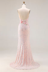 Sparkly Pink Beaded Mermaid Corset Prom Dress