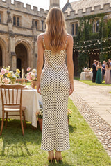 White Black Polka Dot Maxi Wedding Guest Dress