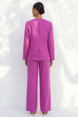 Long Sleeve Fuchsia 2 Piece Women's Linen Suits