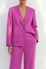 Long Sleeve Fuchsia 2 Piece Women's Linen Suits
