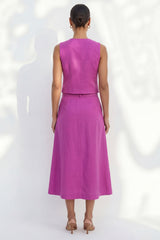 Fuchsia A Line 2 Piece Sleeveless Midi Work Dress with Belt