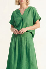 Green 2 Piece Short Sleeve A Line Midi Work Dress