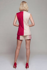 Peaked Lapel 2 Piece ColorBlock Light Khaki Women Suits