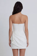 Strapless Ruched Bodycon Mini White Dress