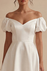 Off the Shoulder Satin A Line White Mini Engagement Dress