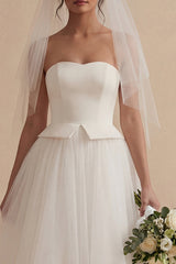 Strapless Tulle White A Line Engagement Dress